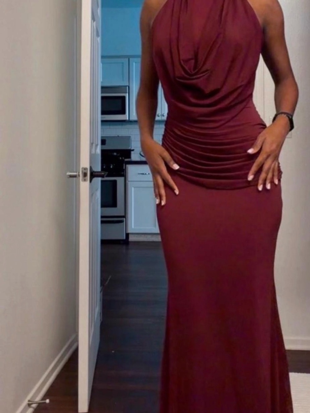 Elegant Wine-Red Halter Dress